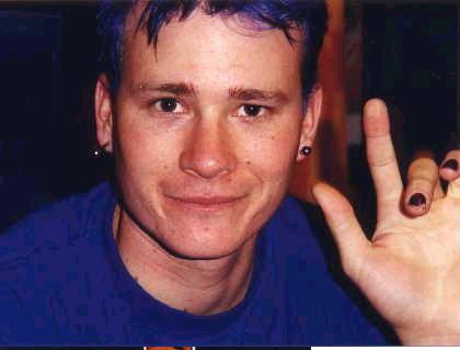 Tom with blue hair! *Quick Fact* Tom was voted Homecoming King by his peers to make the teachers mad!